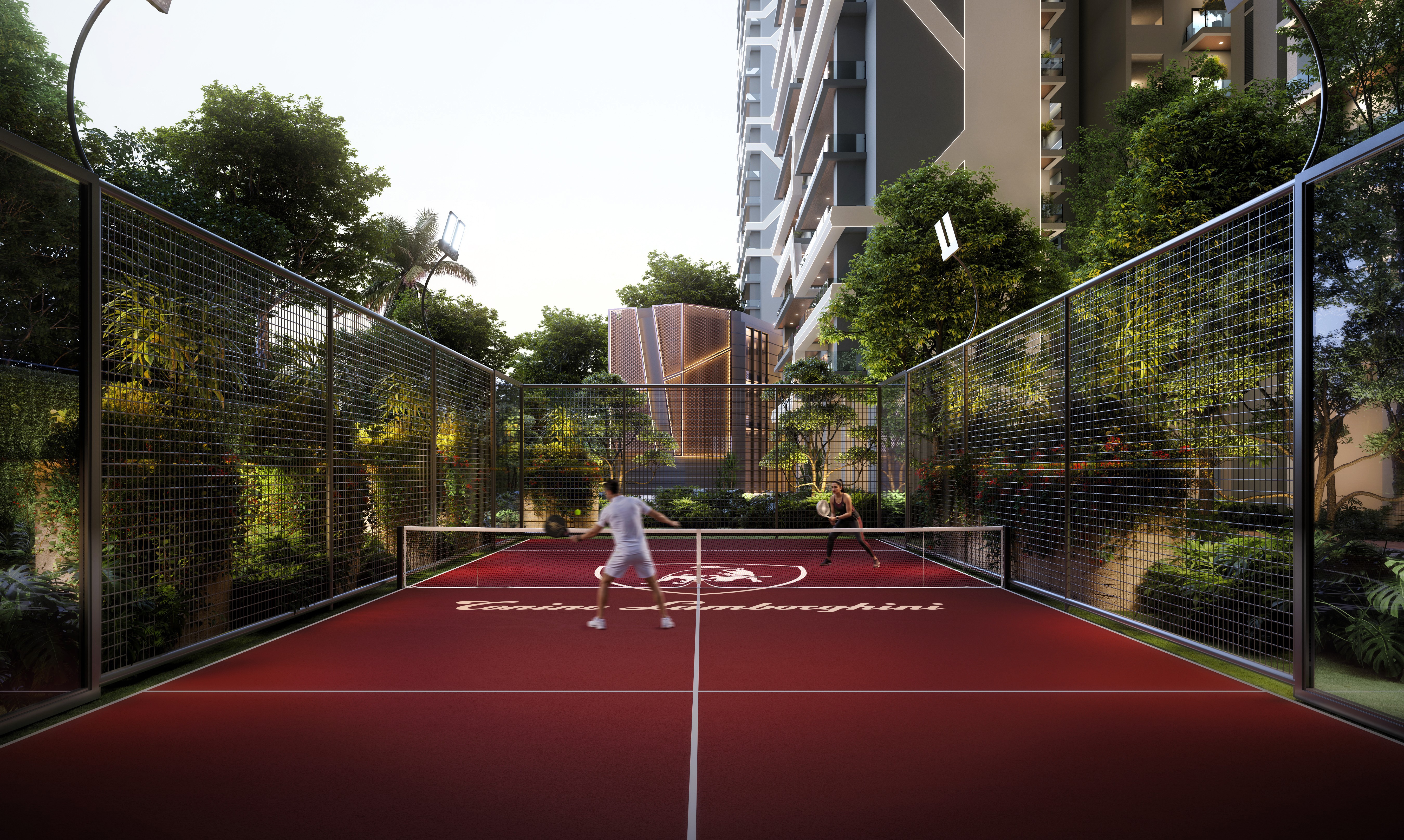 Tennis court indoor sports Lamborghini branded residences luxury living